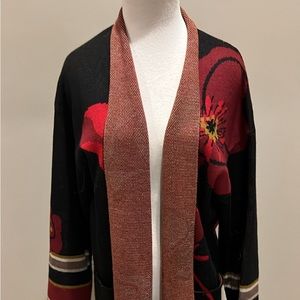 Women’s Maxsport long open cardigan black and res flowered sweater size XL